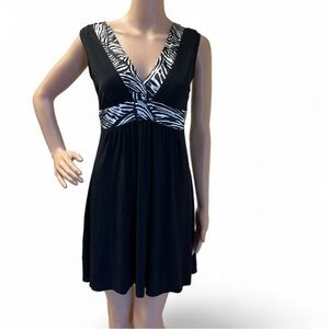 Black Dress with Zebra Print V-Neck